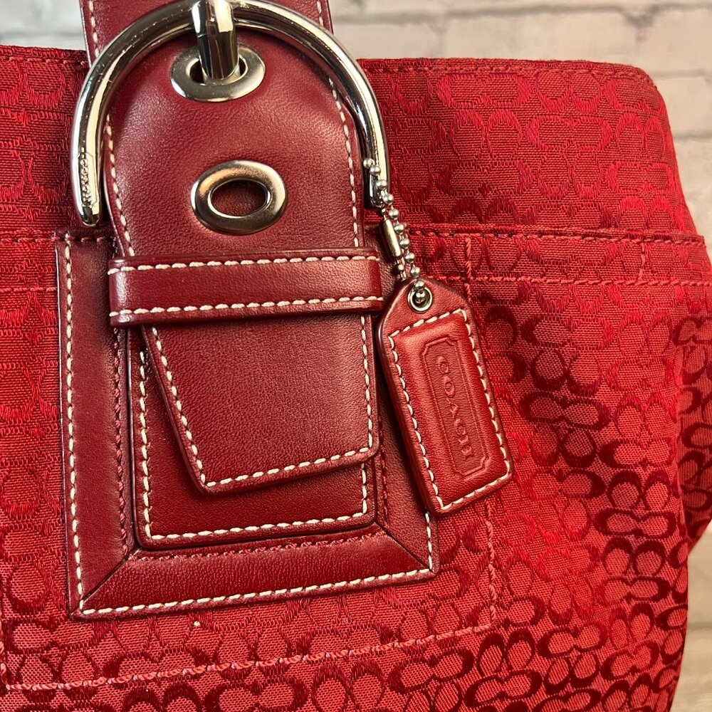 COACH Soho Y2K Cherry Red Signature C Canvas Shoulder Tote Bag Lg Style F10928 - Picture 3 of 7